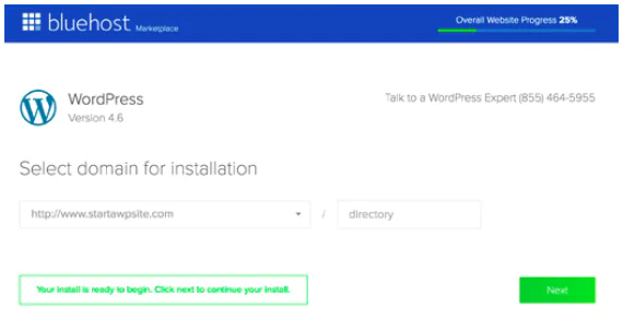 bluehost select domain wordpress