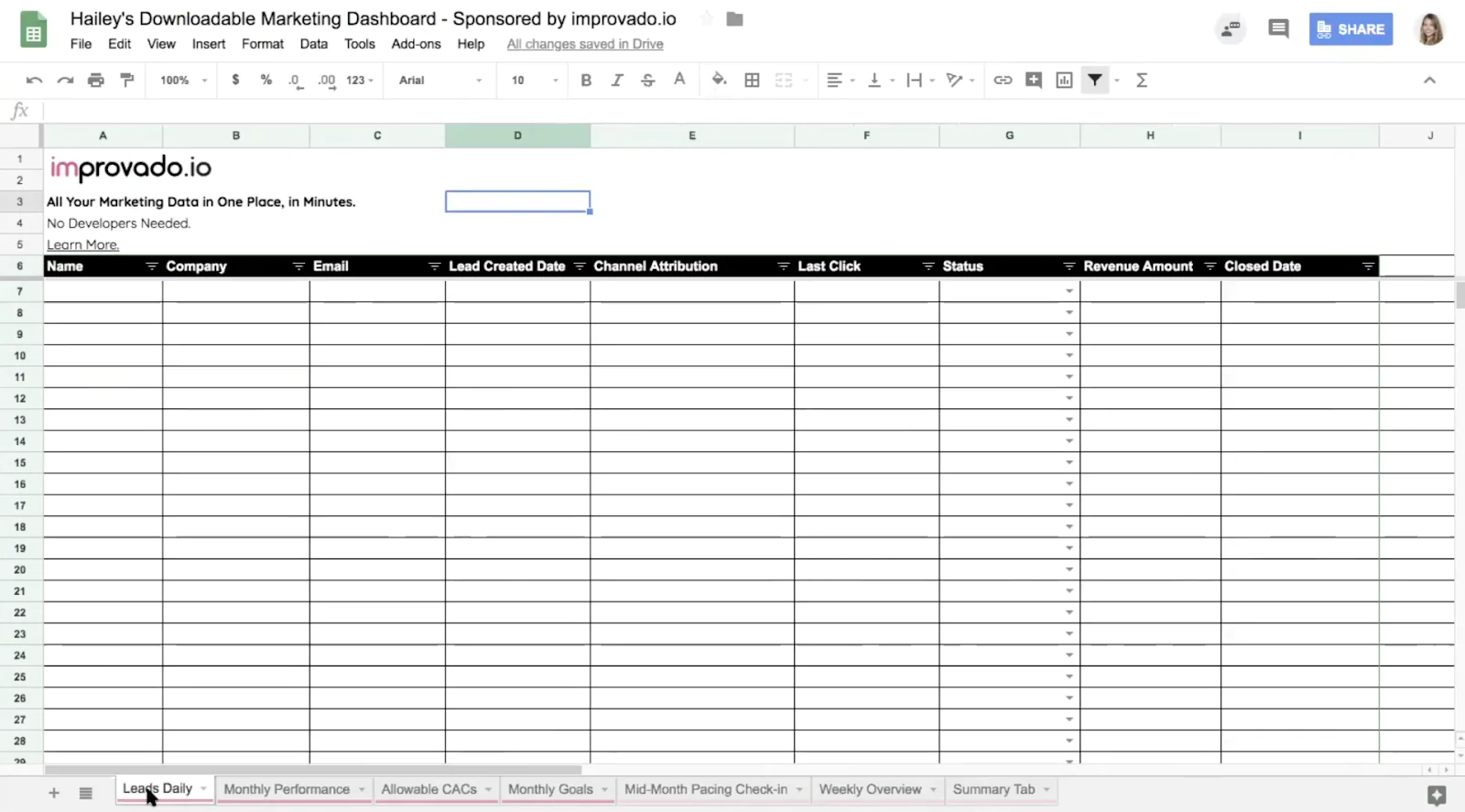 marketing dashboard report template